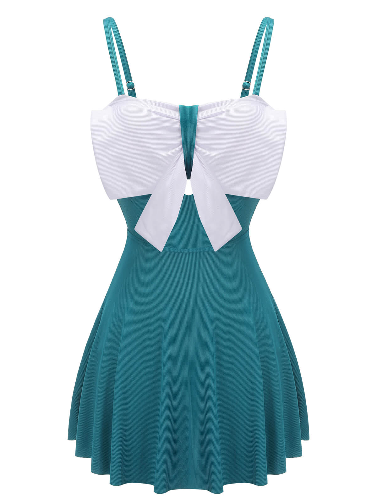 2PCS Blue 1930s Bow Strap Swimsuit & Skirt - Image 6