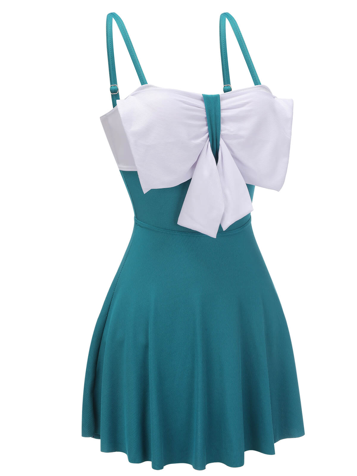 2PCS Blue 1930s Bow Strap Swimsuit & Skirt - Image 7