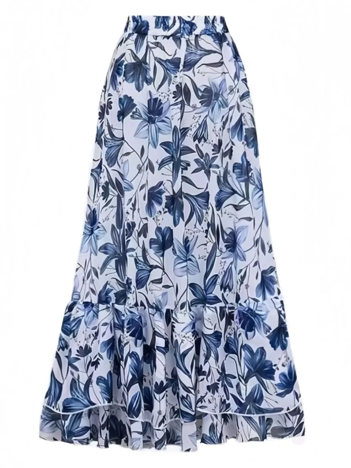 2PCS Blue 1940s Floral Tie-Shoulder Swimsuit Cover-Up - Image 4