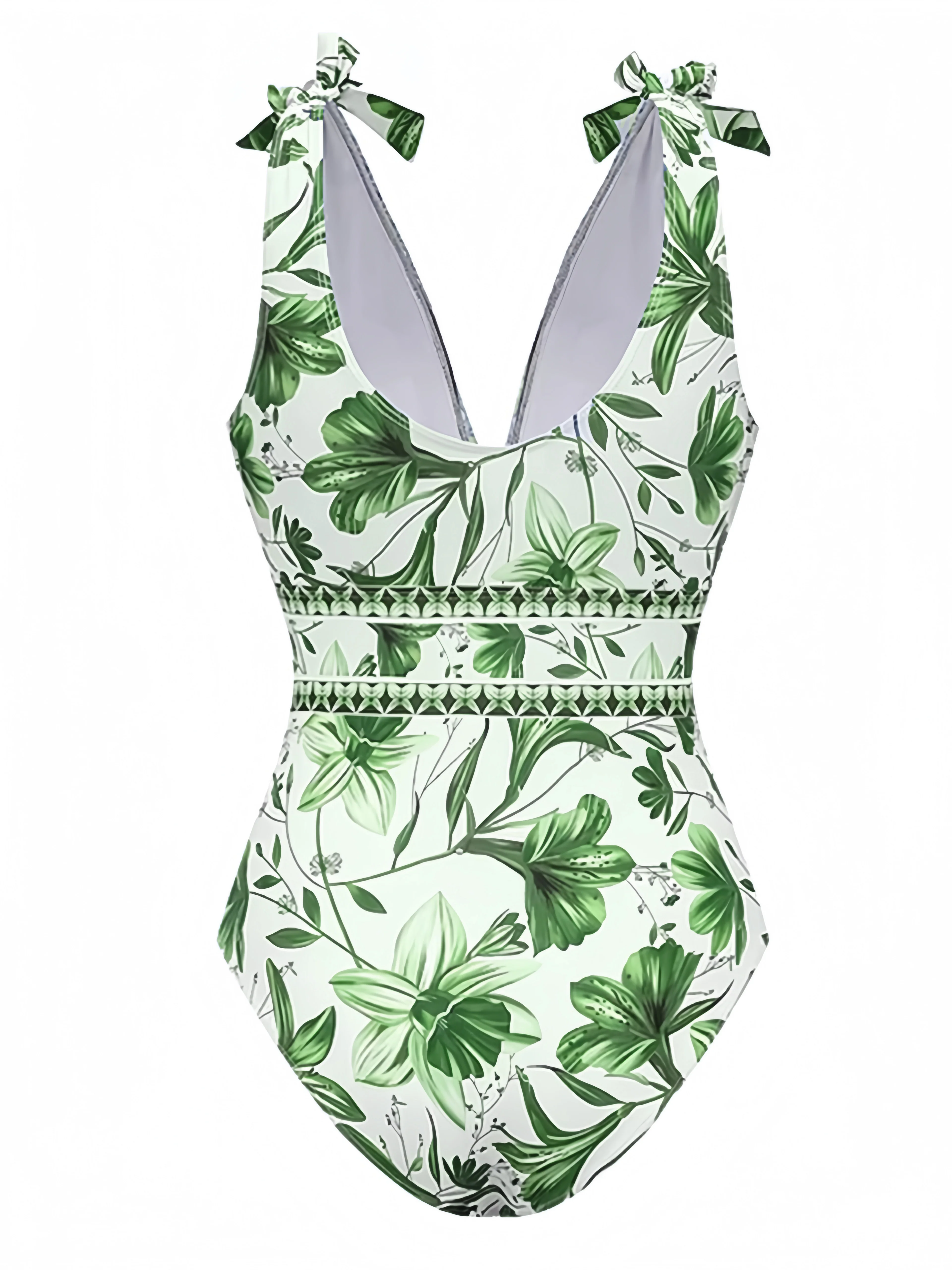 2PCS Blue 1940s Floral Tie-Shoulder Swimsuit Cover-Up - Image 7