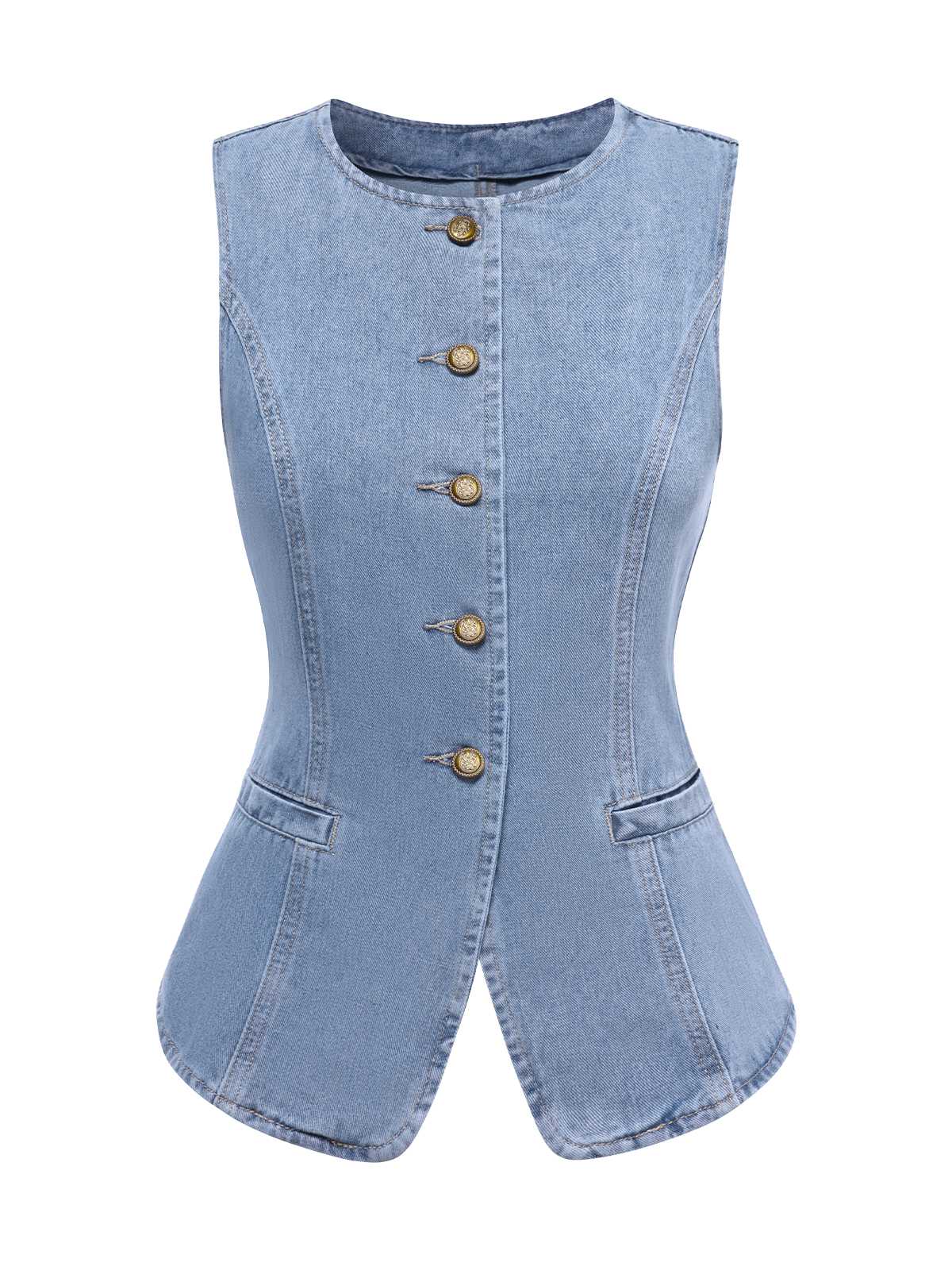 2PCS Blue 1940s Sleeveless Vest & Wide-Leg Denim Jeans - Image 4