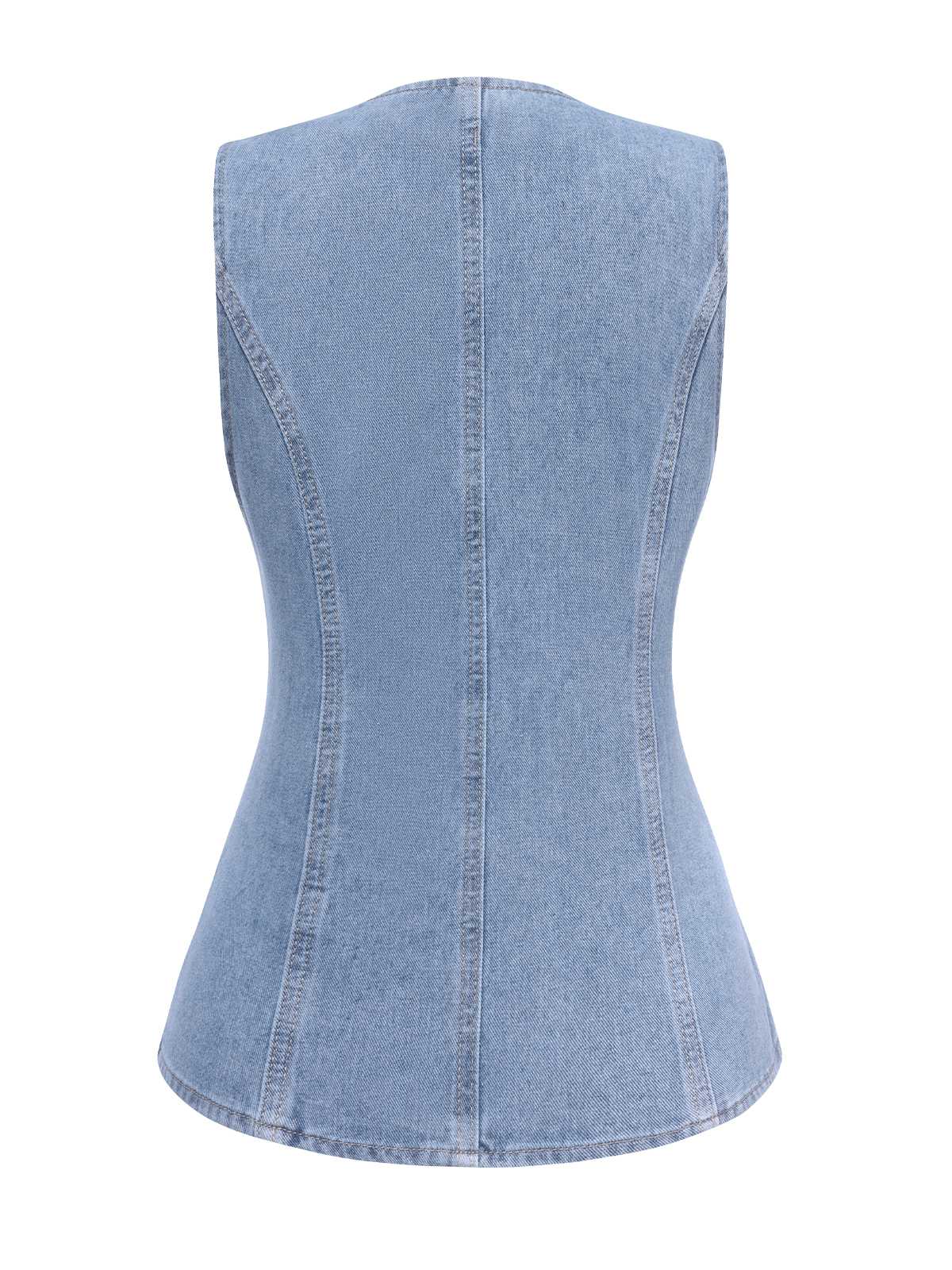 2PCS Blue 1940s Sleeveless Vest & Wide-Leg Denim Jeans - Image 5
