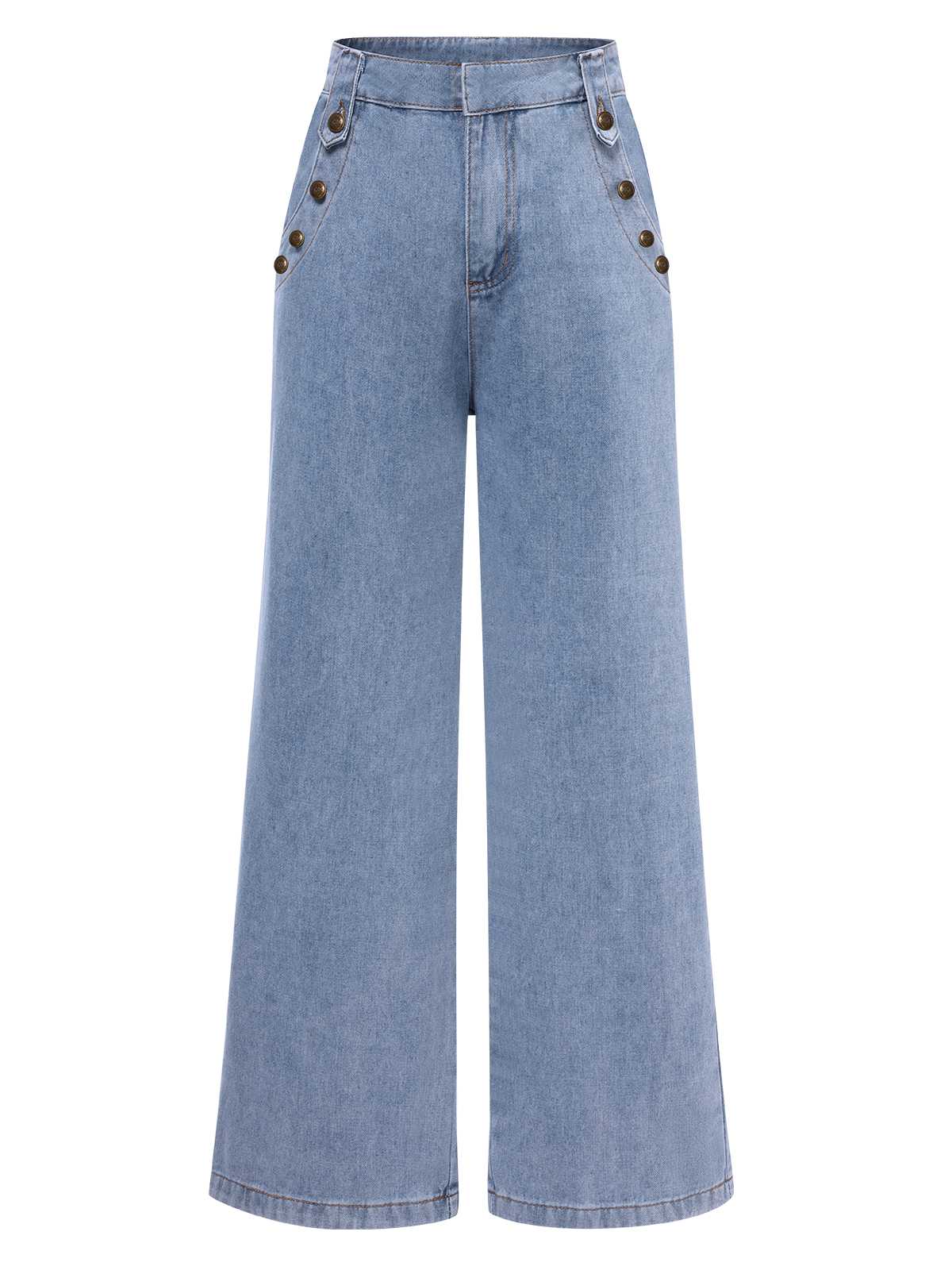 2PCS Blue 1940s Sleeveless Vest & Wide-Leg Denim Jeans - Image 7