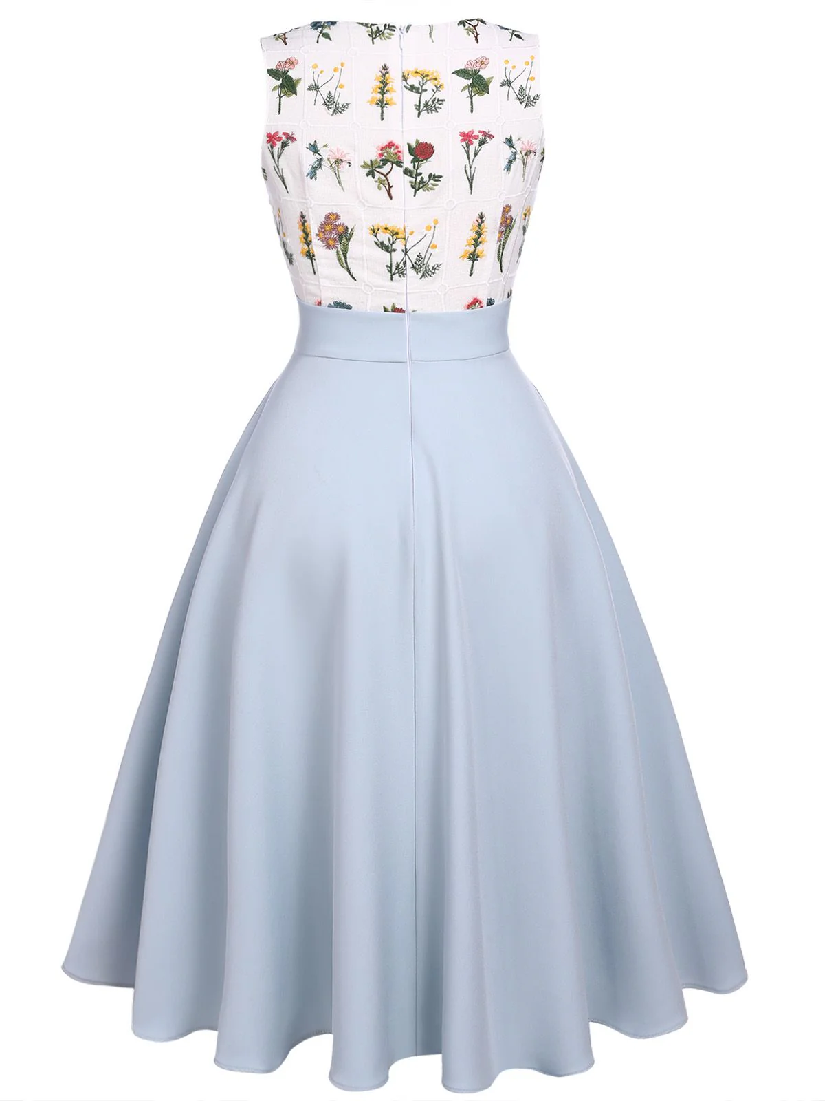 2PCS Blue 1950s Embroidery Pockets Dress & Bow Polka Dot Dress - Image 5