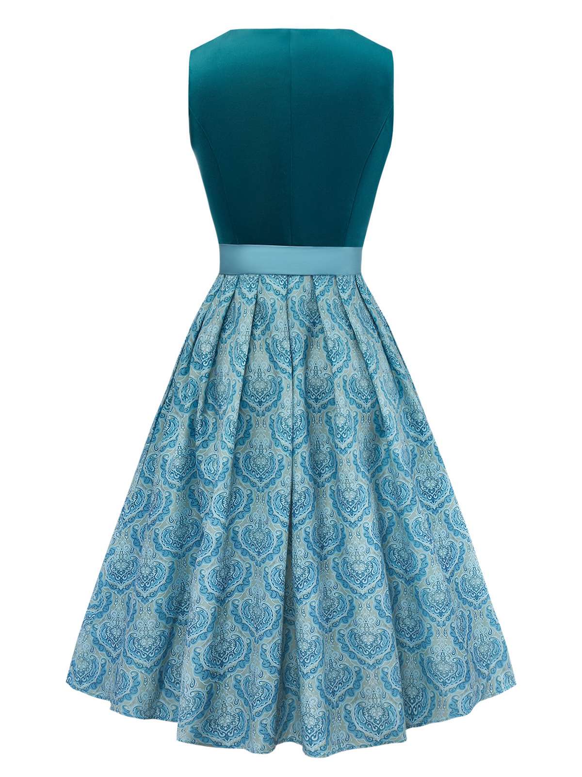 2PCS Blue 1950s Flannelette Floral Dress & Satin Apron - Image 2