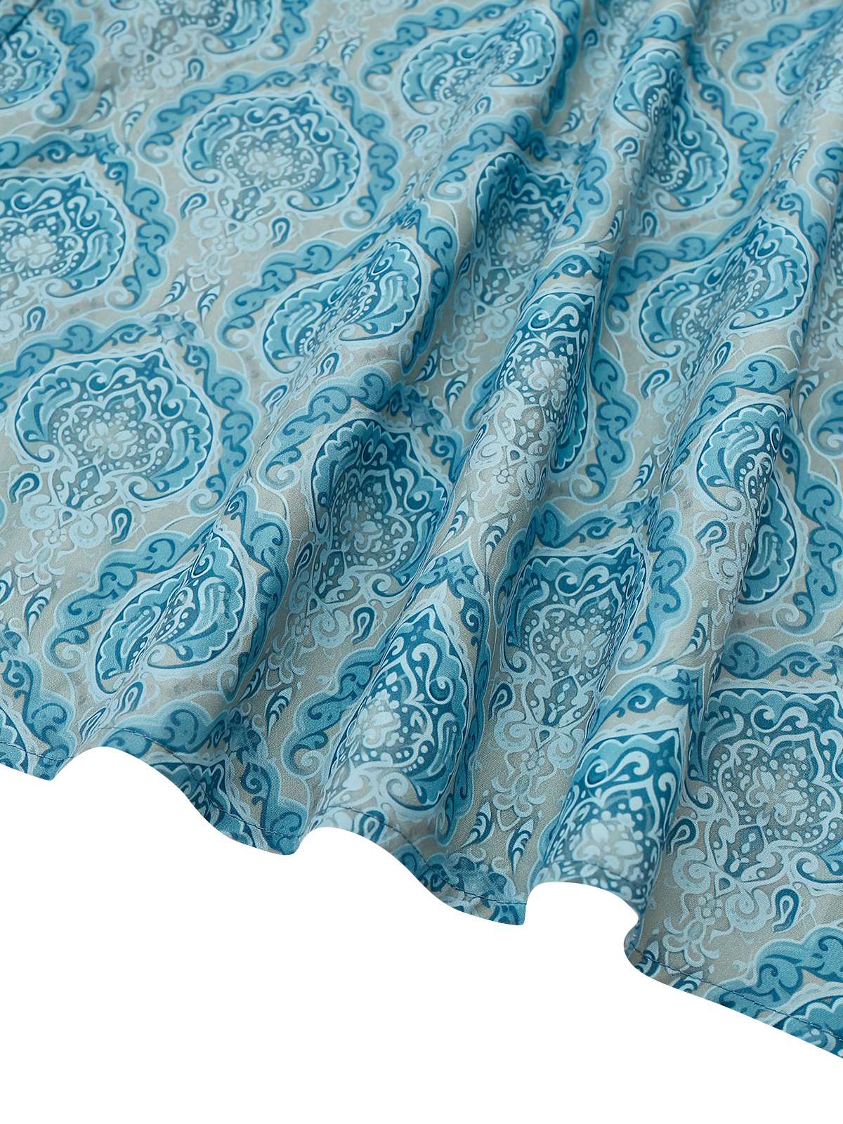 2PCS Blue 1950s Flannelette Floral Dress & Satin Apron - Image 4