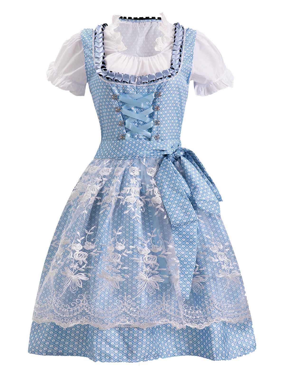 Blue 1950s Oktoberfest Lace Patchwork Dress Set - Image 2