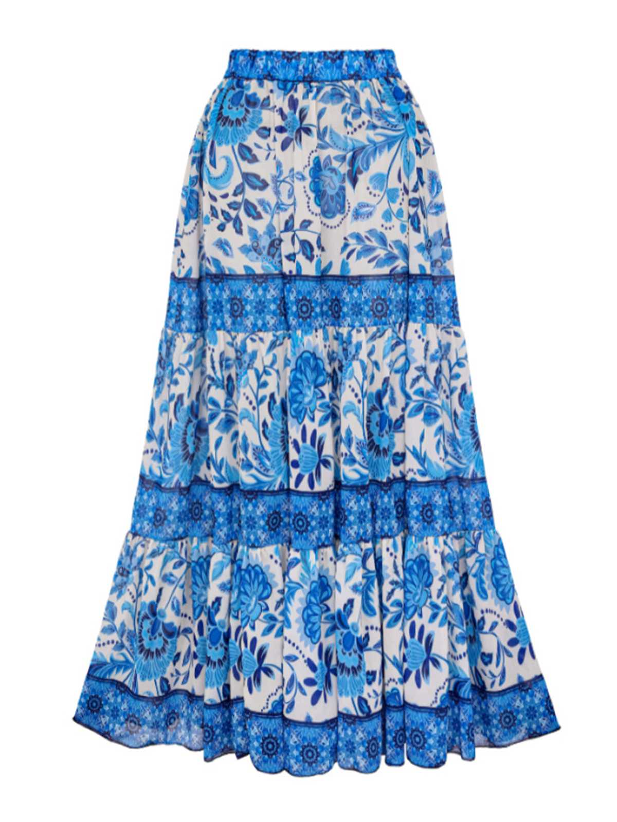 2PCS Blue 1950s One-Shoulder Print Swimsuit & Cover-Up - Image 5