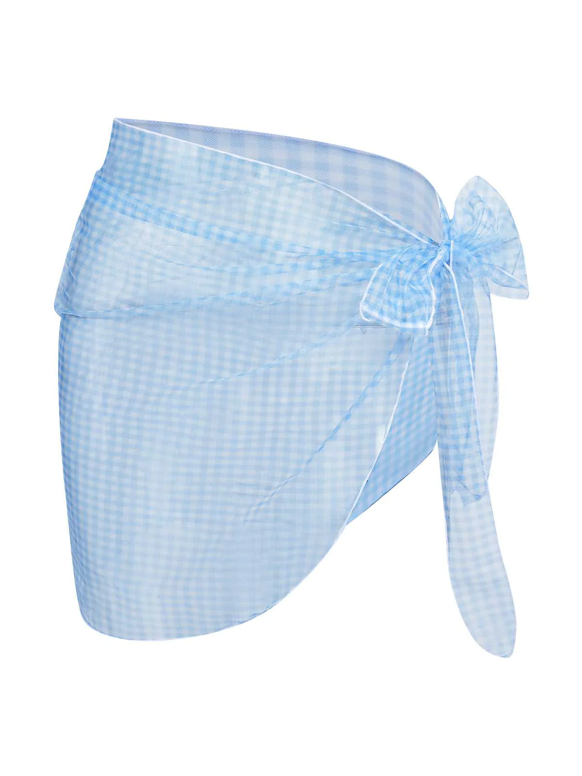 2PCS Blue 1950s Plaids Swimsuit & Mesh Cover-Up - Image 8