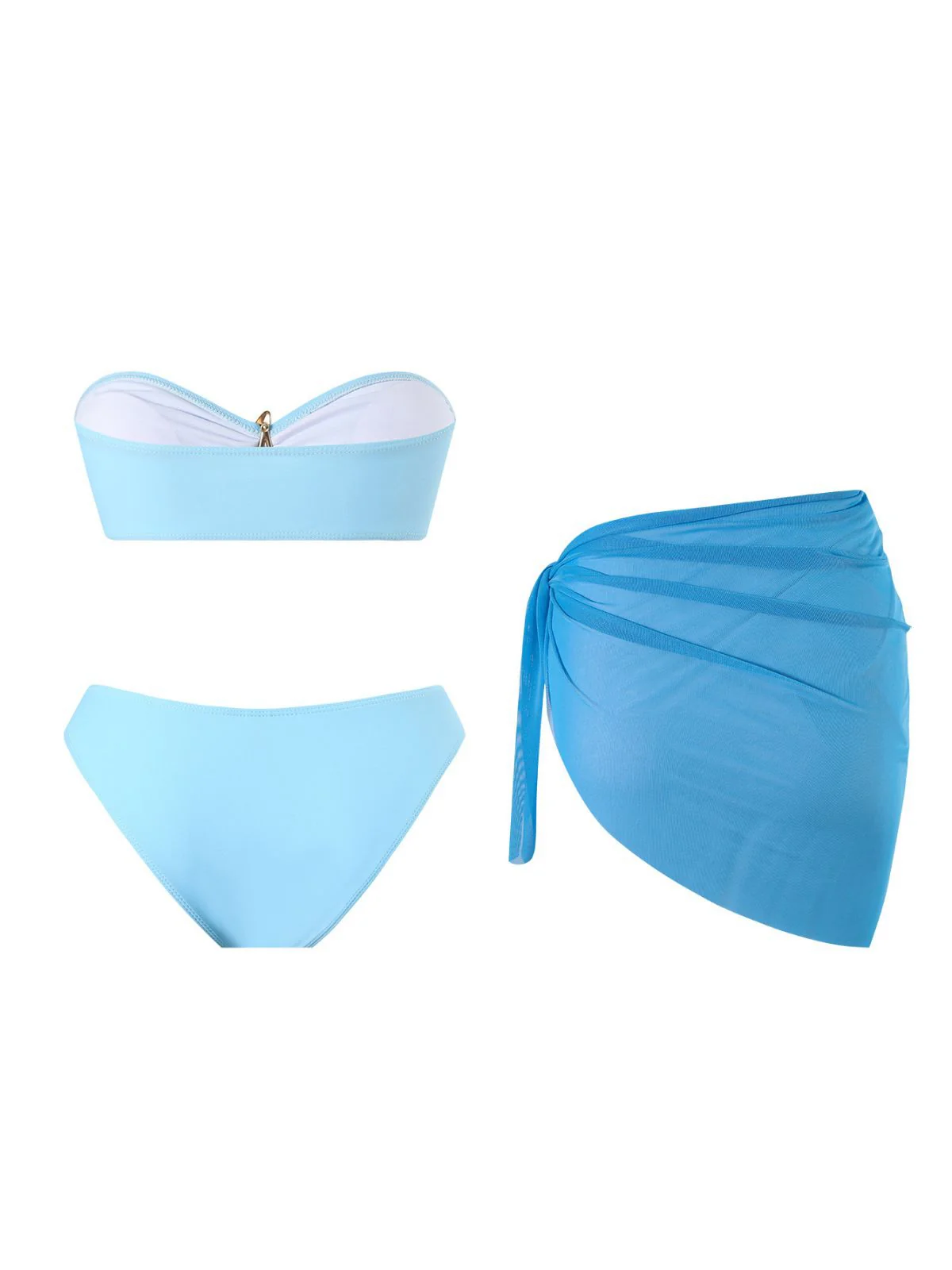 2PCS Blue 1950s Solid Starfish Bandeau Bikini Set & Cover Up - Image 3