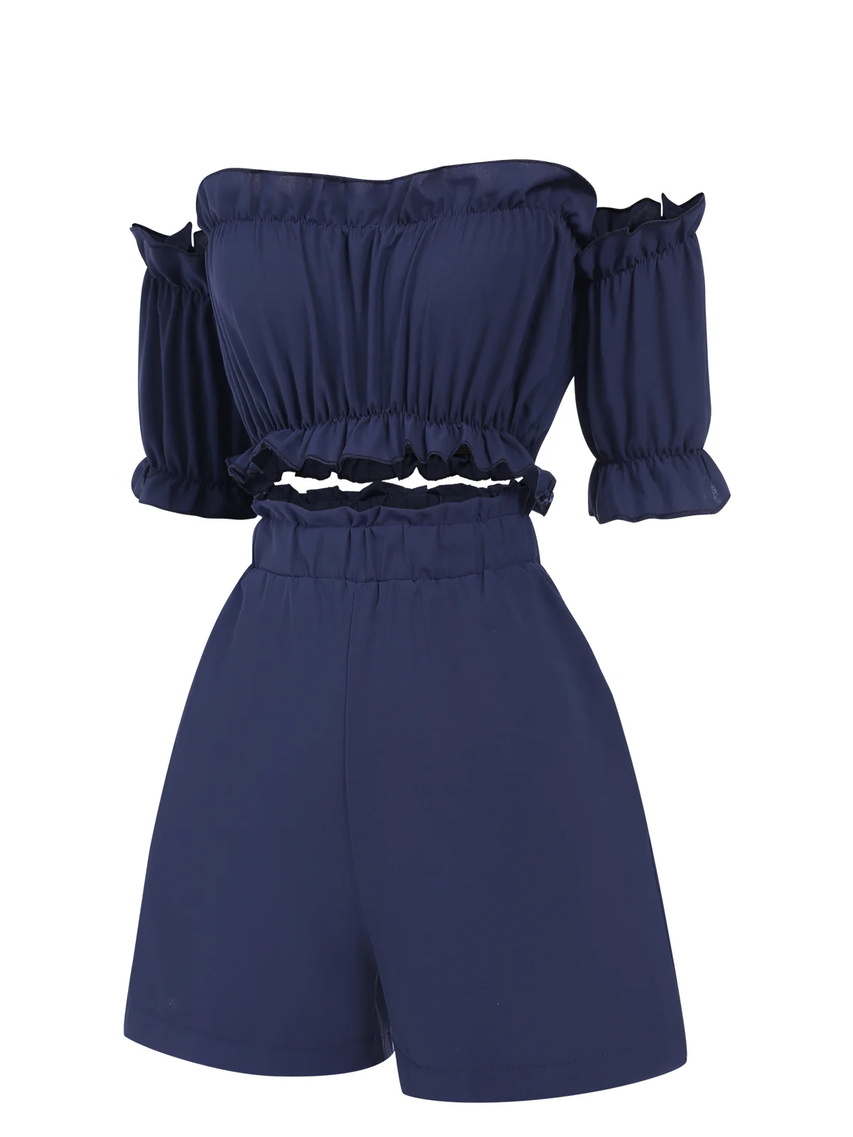 2PCS Blue 1950s Strapless Smocked Top & Shorts - Image 3