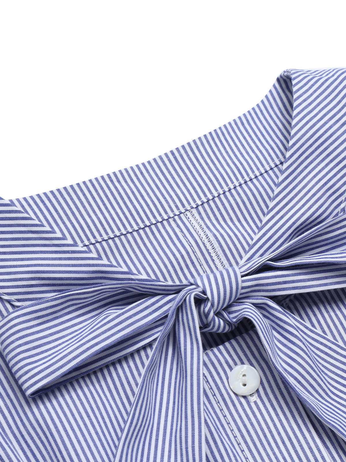 2Pcs Blue 1950s Tie Neck Stripes Blouse & Ruffles Vest Dress - Image 3