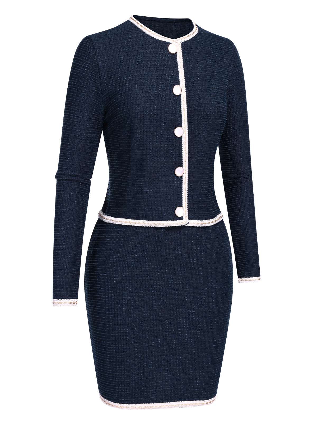 2PCS Blue 1960s Contrast Short Coat & Pencil Skirt - Image 2