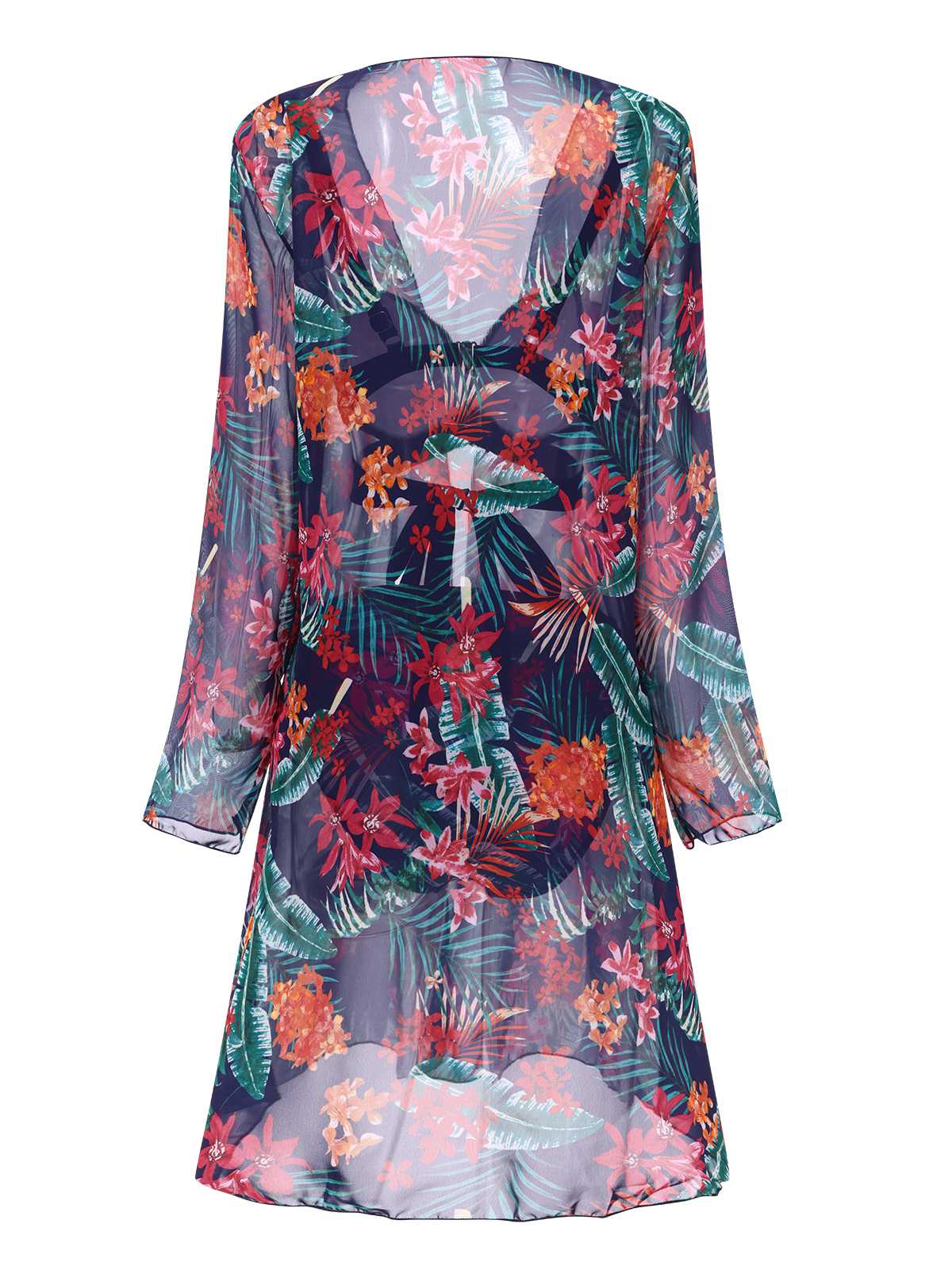 2PCS Blue 1960s Floral Plant Print Bikini Sets & Cover-Up - Image 4
