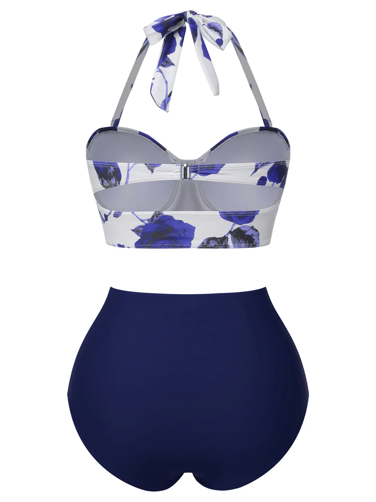 2PCS Blue 1960s Roses Halter Swimsuit & Skirt Cover-Up - Image 4
