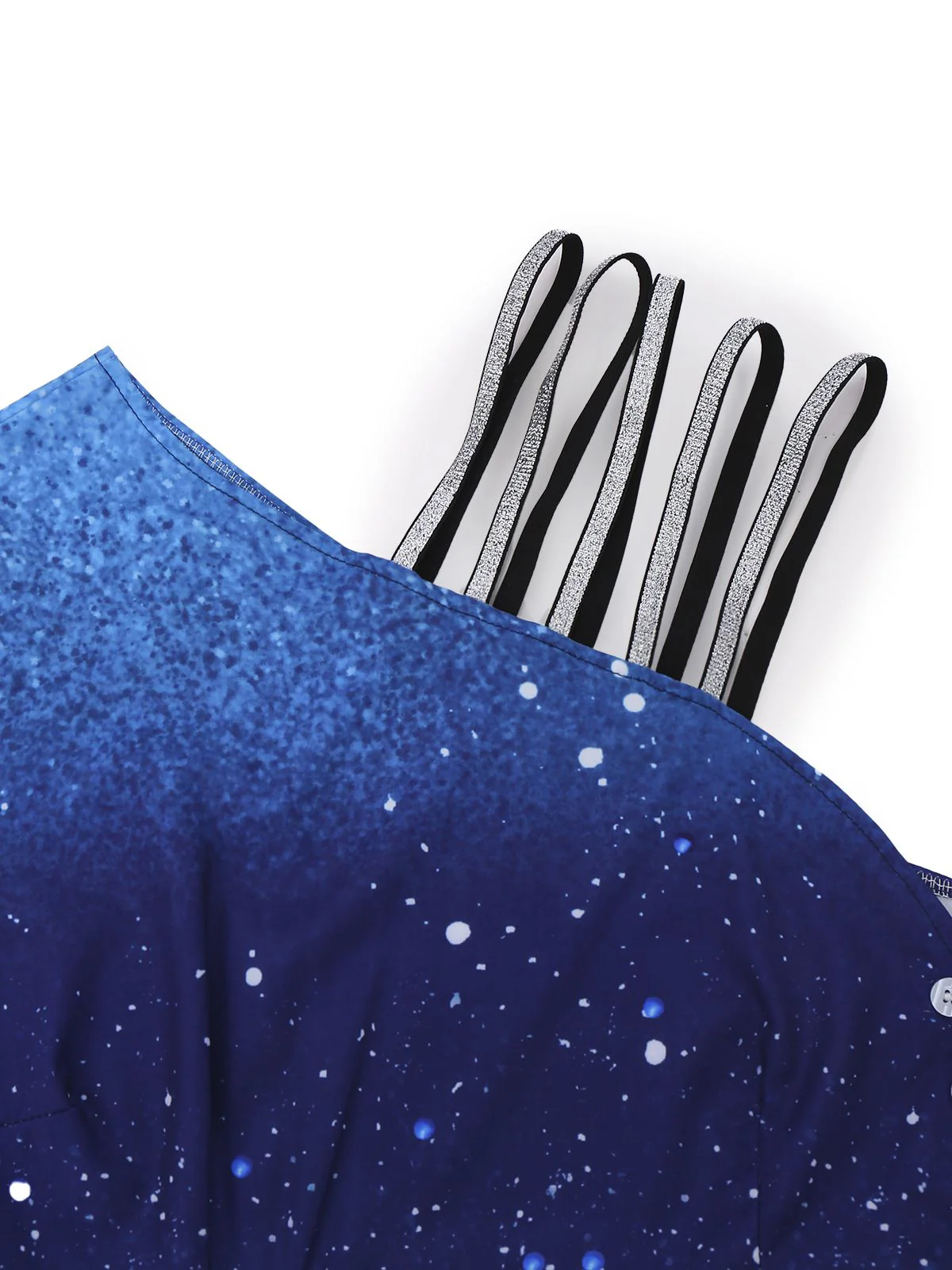 2PCS Blue 1970s Gradient Glitter Top & Pants Set - Image 4