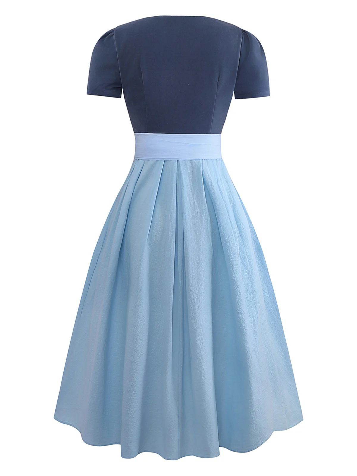 2PCS Blue Grey 1950s Solid Square Neck Dress & Apron - Image 2