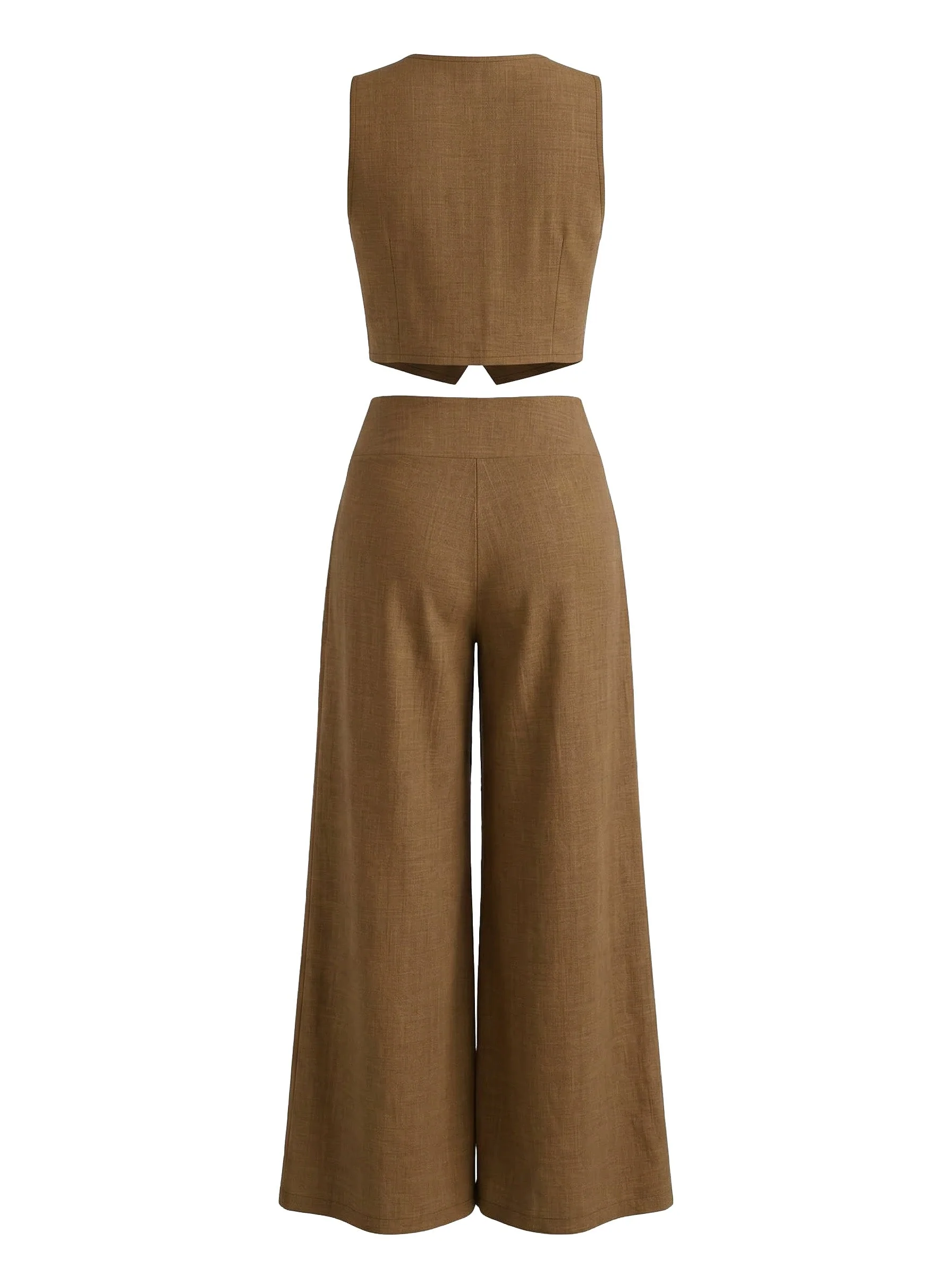 2PCS Brown 1940s V-Neck Vest & Wide Leg Pants - Image 3