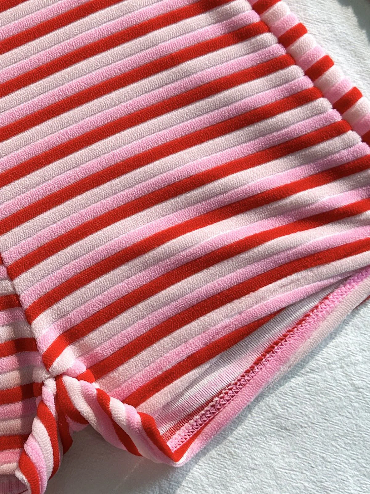 2PCS Brown 1950s Striped Terry Halter Bikini & Shorts - Image 13