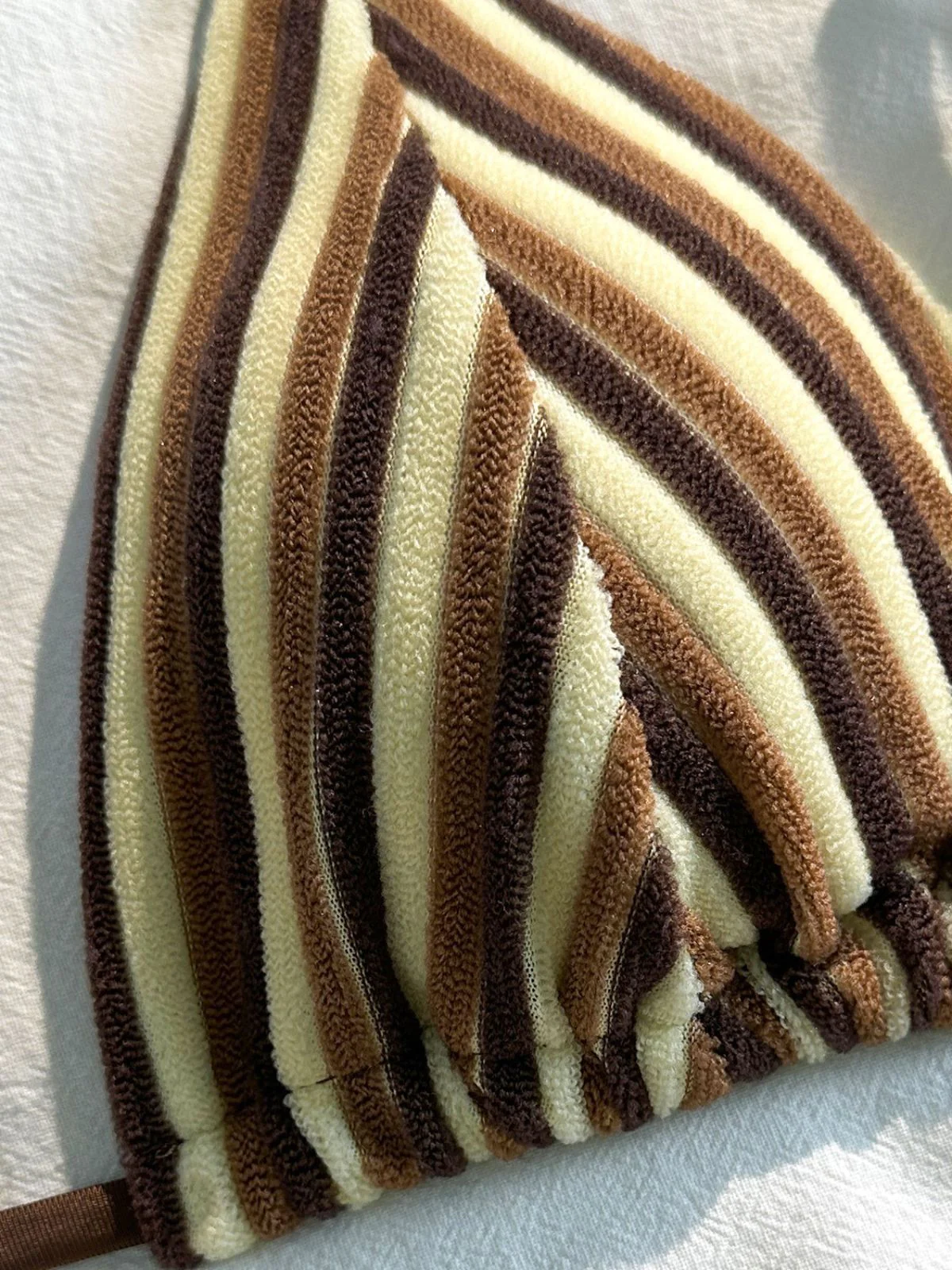 2PCS Brown 1950s Striped Terry Halter Bikini & Shorts - Image 4