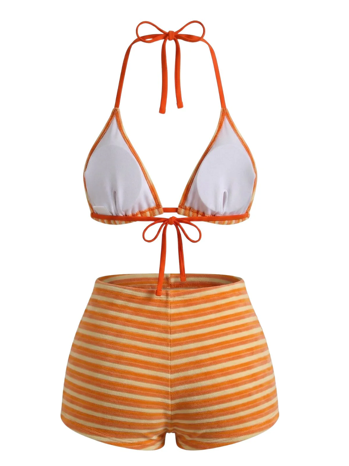 2PCS Brown 1950s Striped Terry Halter Bikini & Shorts - Image 7