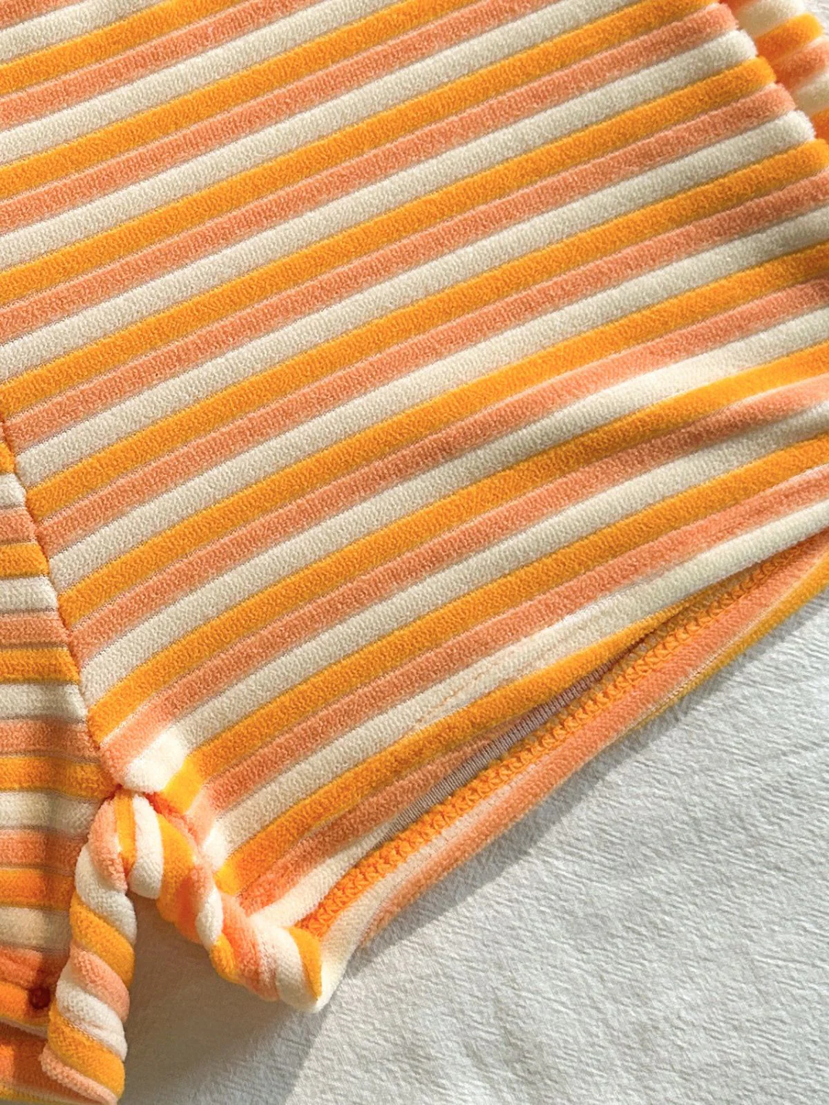 2PCS Brown 1950s Striped Terry Halter Bikini & Shorts - Image 8