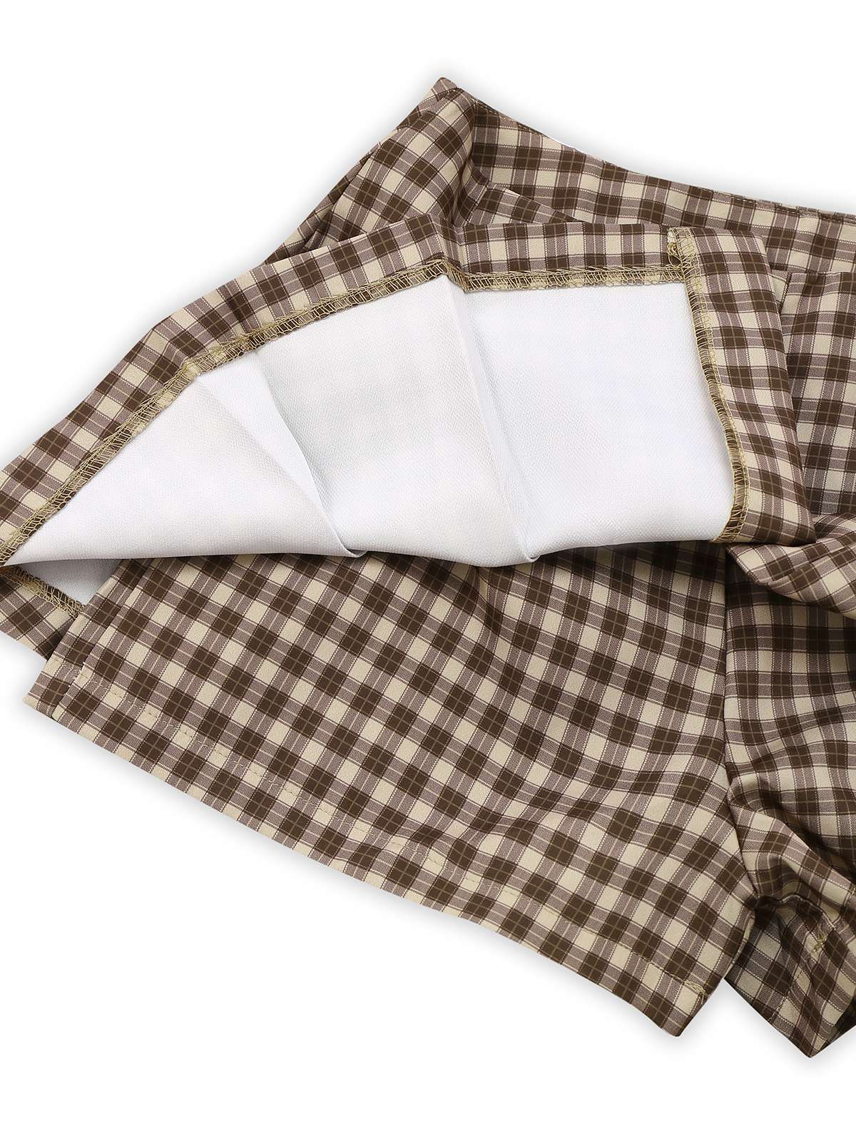 2PCS Brown 1960s Gingham Plaid Pleated Vest & Skirt - Image 11