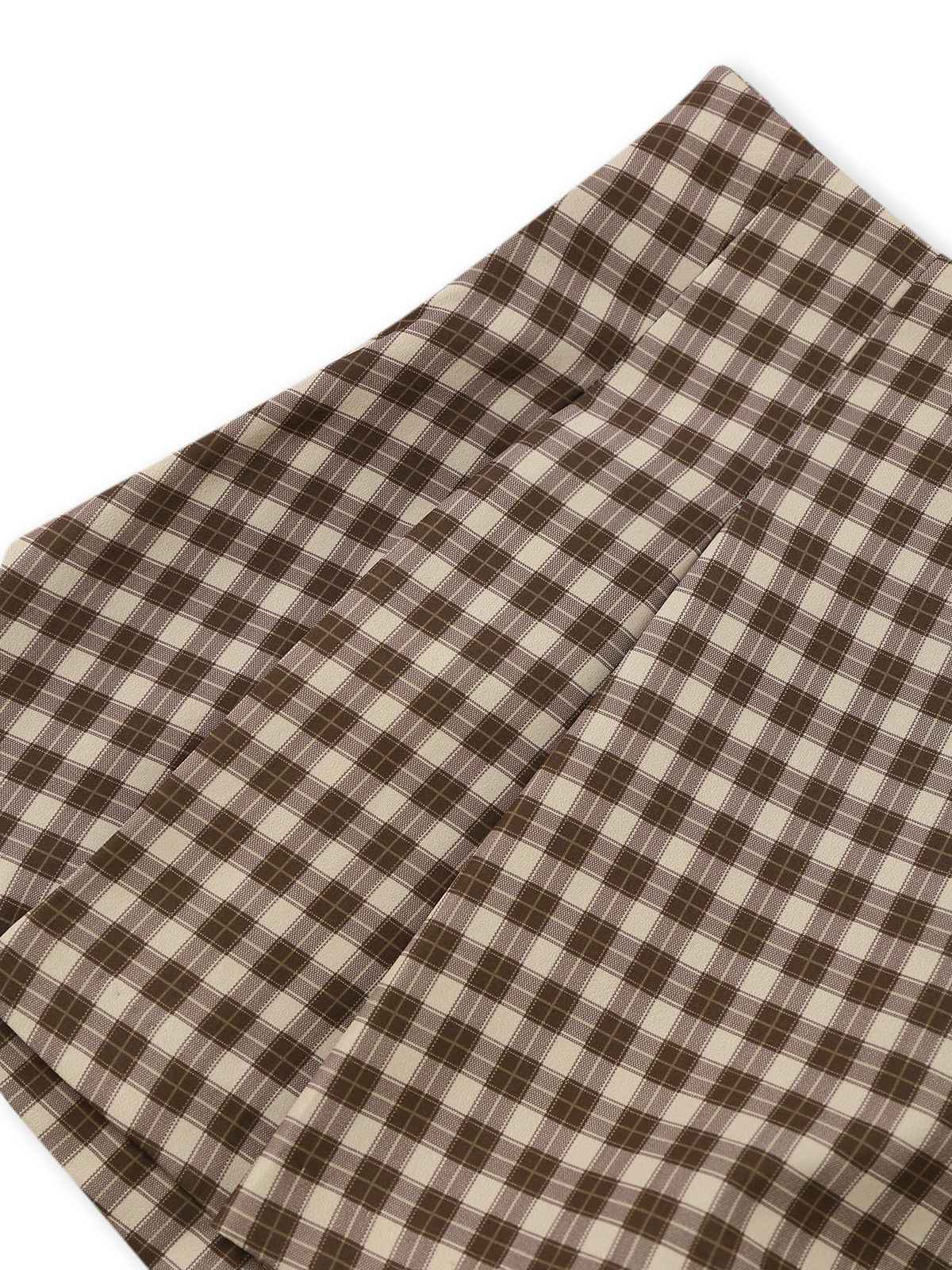 2PCS Brown 1960s Gingham Plaid Pleated Vest & Skirt - Image 12