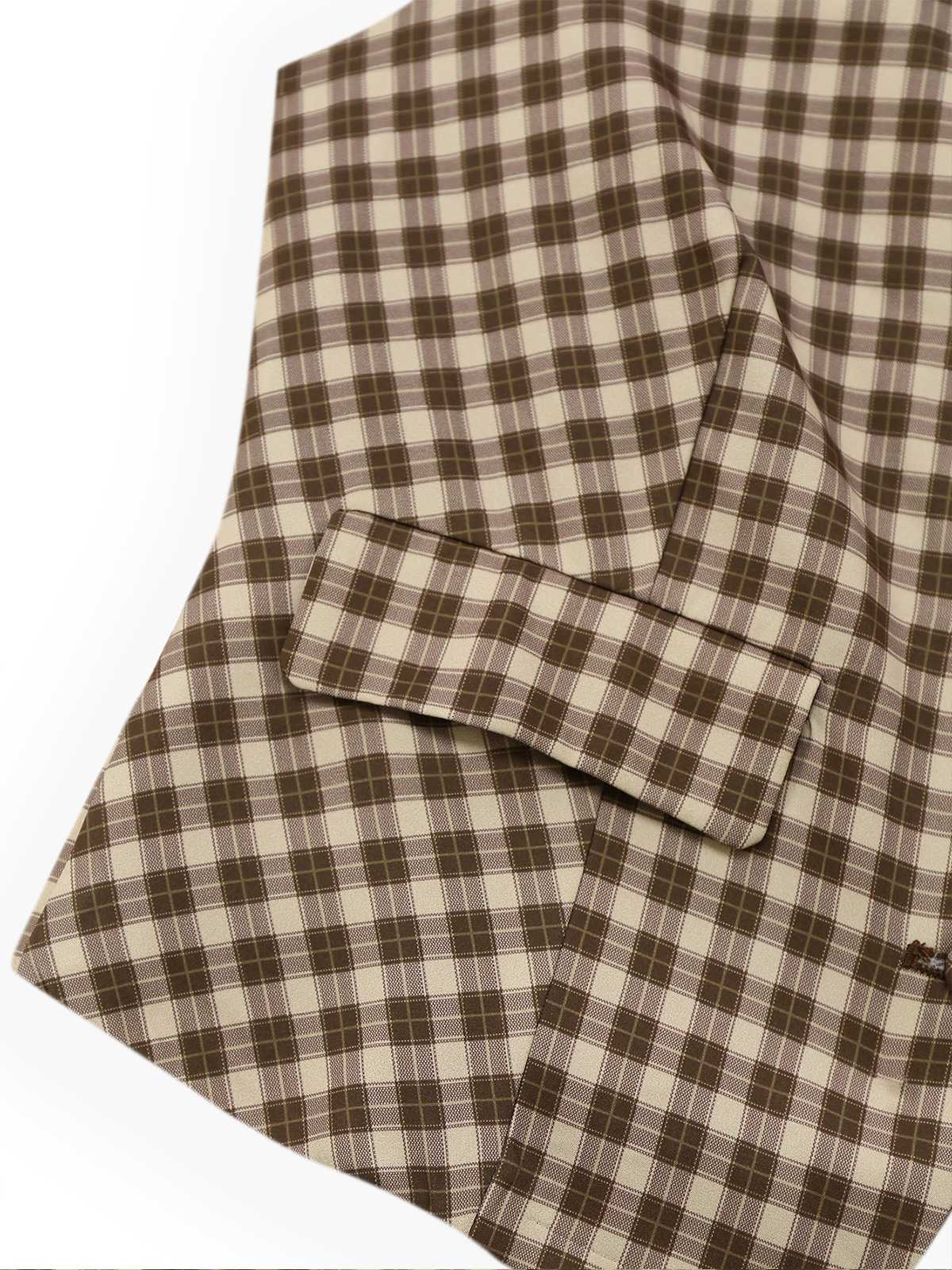 2PCS Brown 1960s Gingham Plaid Pleated Vest & Skirt - Image 7
