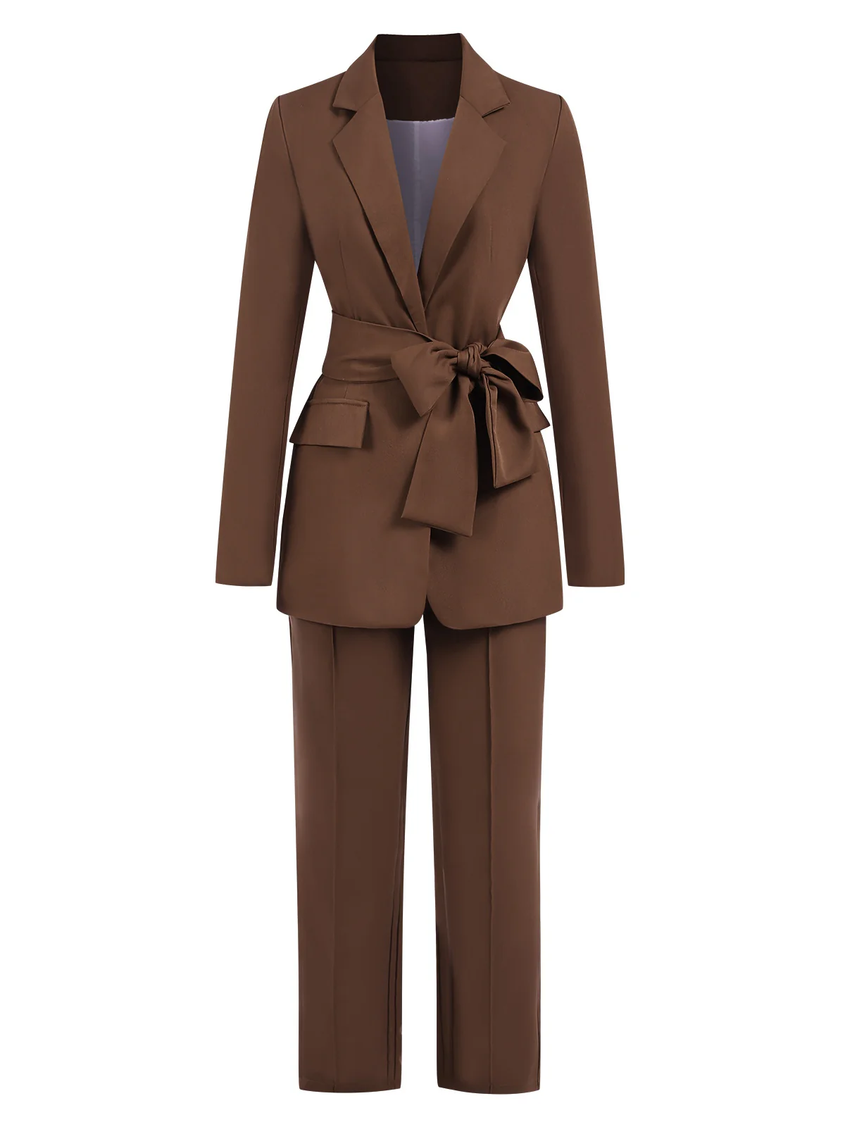 2PCS Brown 1960s Lace-up Blazer Coat & Pants Suit Set - Image 2