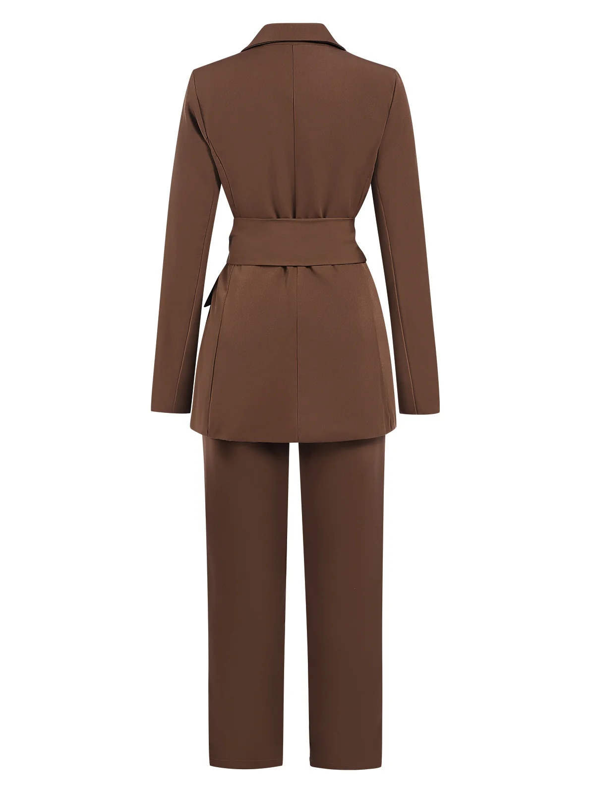 2PCS Brown 1960s Lace-up Blazer Coat & Pants Suit Set - Image 3