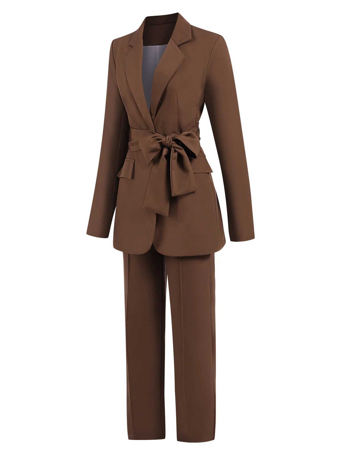 2PCS Brown 1960s Lace-up Blazer Coat & Pants Suit Set - Image 4