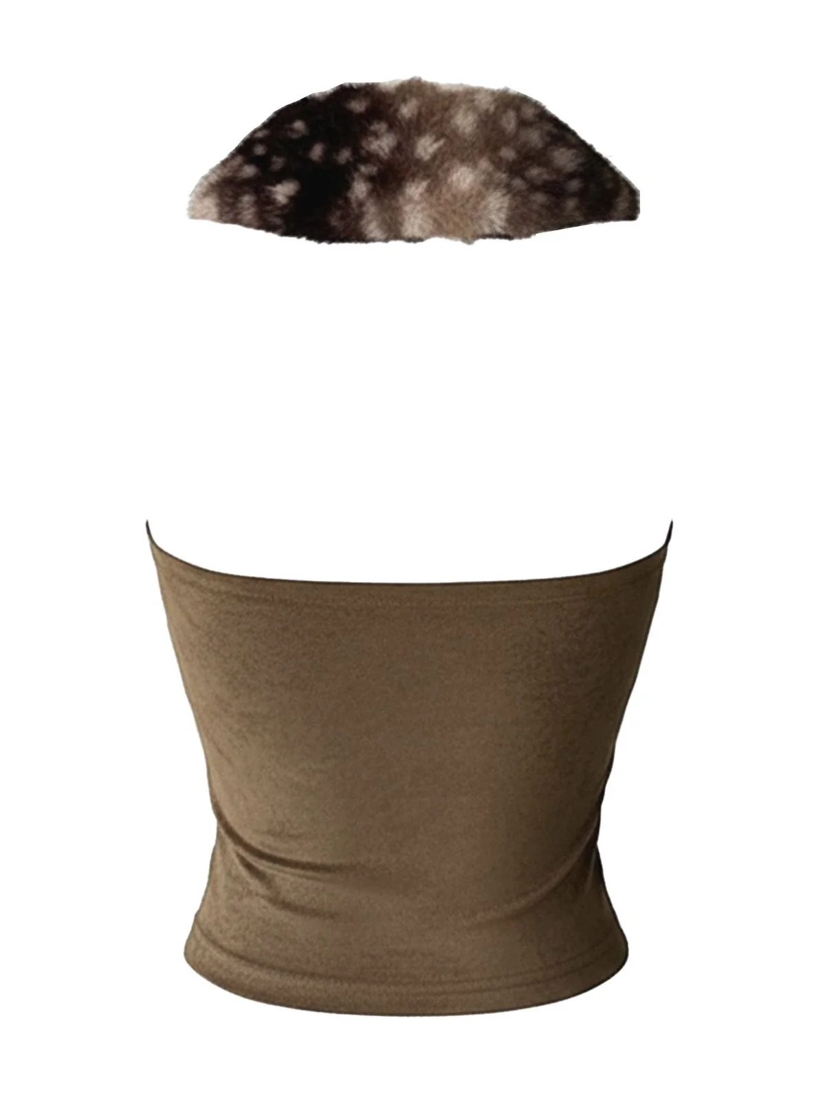 Brown 1980s Deer Faux Fur-Trimmed Crop Top - Image 3