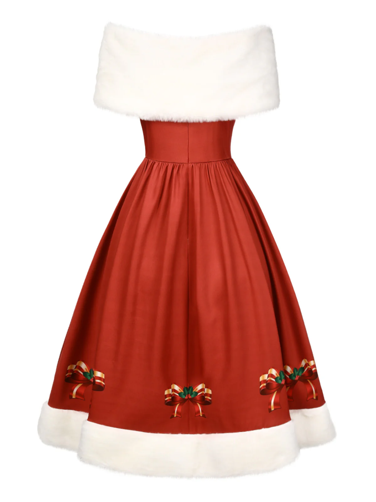 2PCS Christmas 1950s Strapless Bow Fur Dress & Shawl - Image 4
