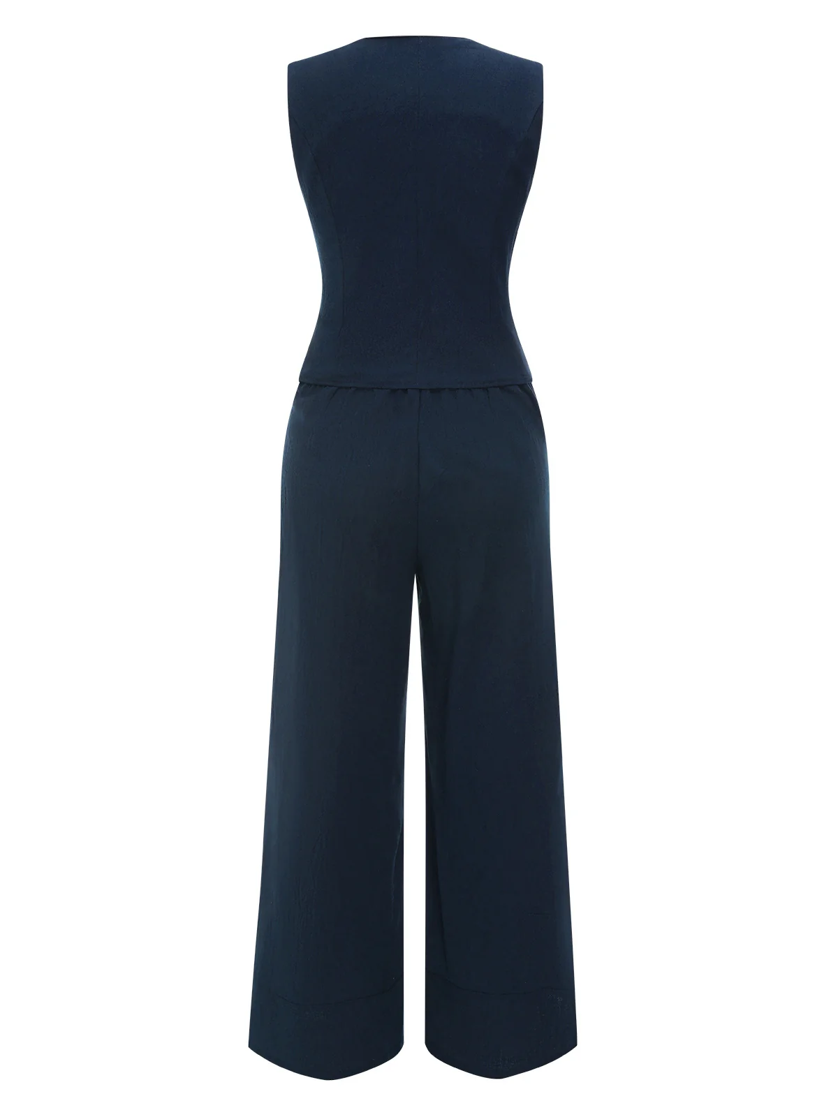 2PCS Dark Blue 1960s Solid Sleeveless Blazer Suit - Image 3