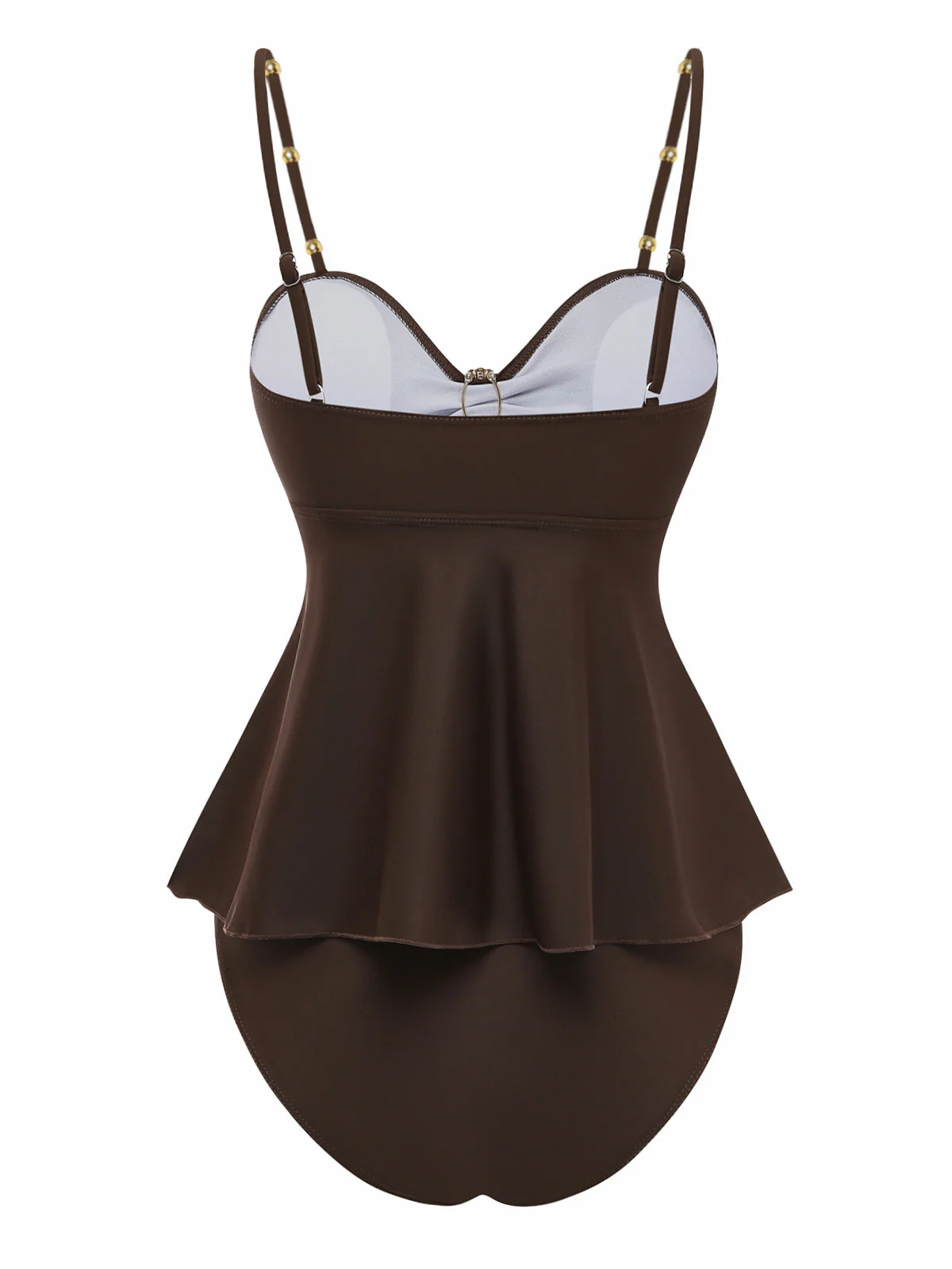 2PCS Dark Brown 1950s Solid Shell Tankini Set - Image 4