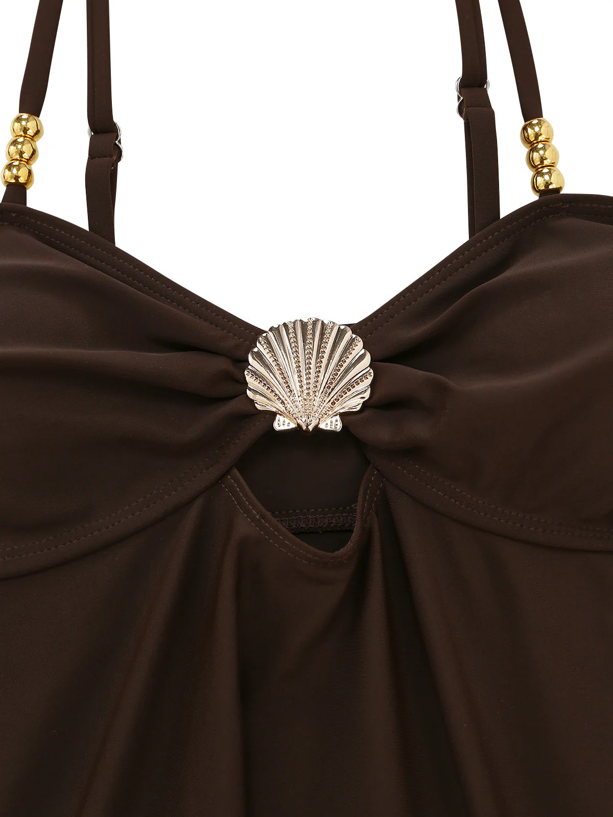 2PCS Dark Brown 1950s Solid Shell Tankini Set - Image 5