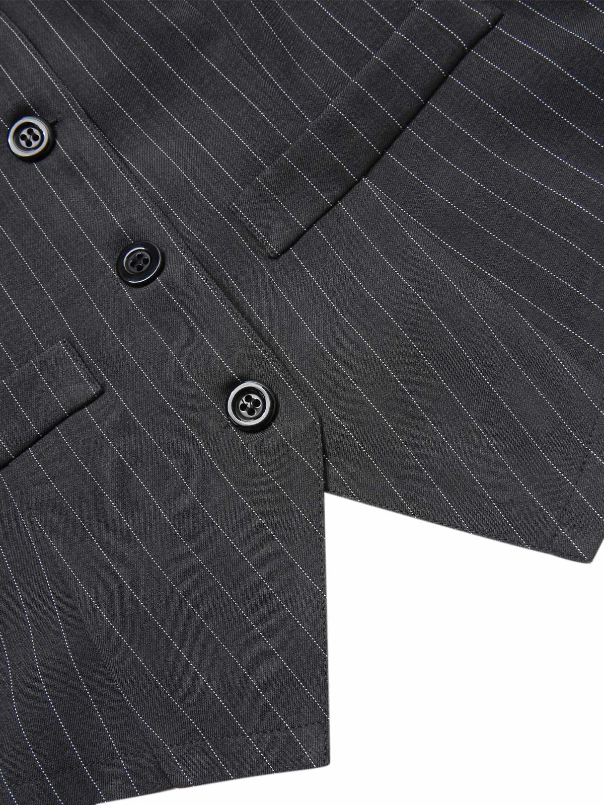 2PCS Dark Gray 1960s Pinstripes Top & Pleated Skirt - Image 10