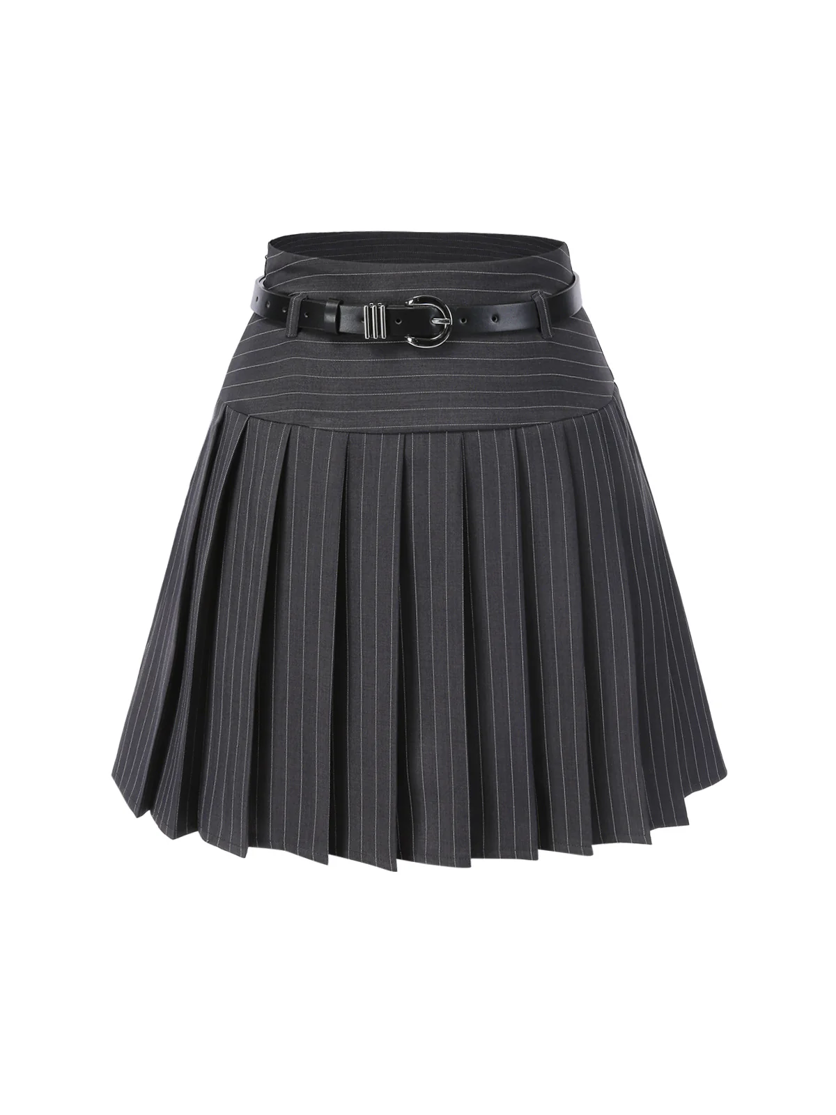 2PCS Dark Gray 1960s Pinstripes Top & Pleated Skirt - Image 11
