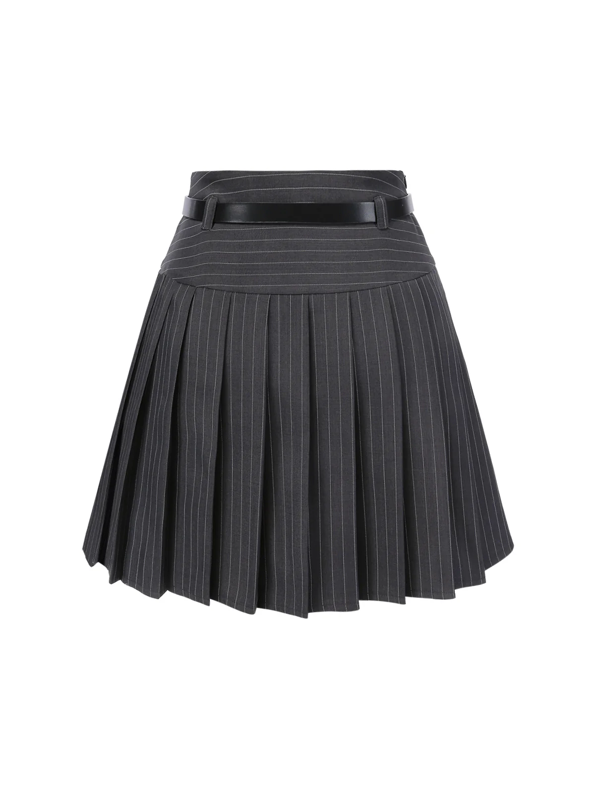 2PCS Dark Gray 1960s Pinstripes Top & Pleated Skirt - Image 12
