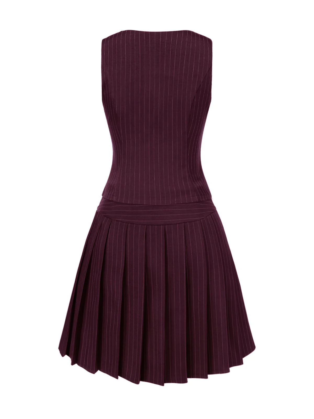 2PCS Dark Gray 1960s Pinstripes Top & Pleated Skirt - Image 15