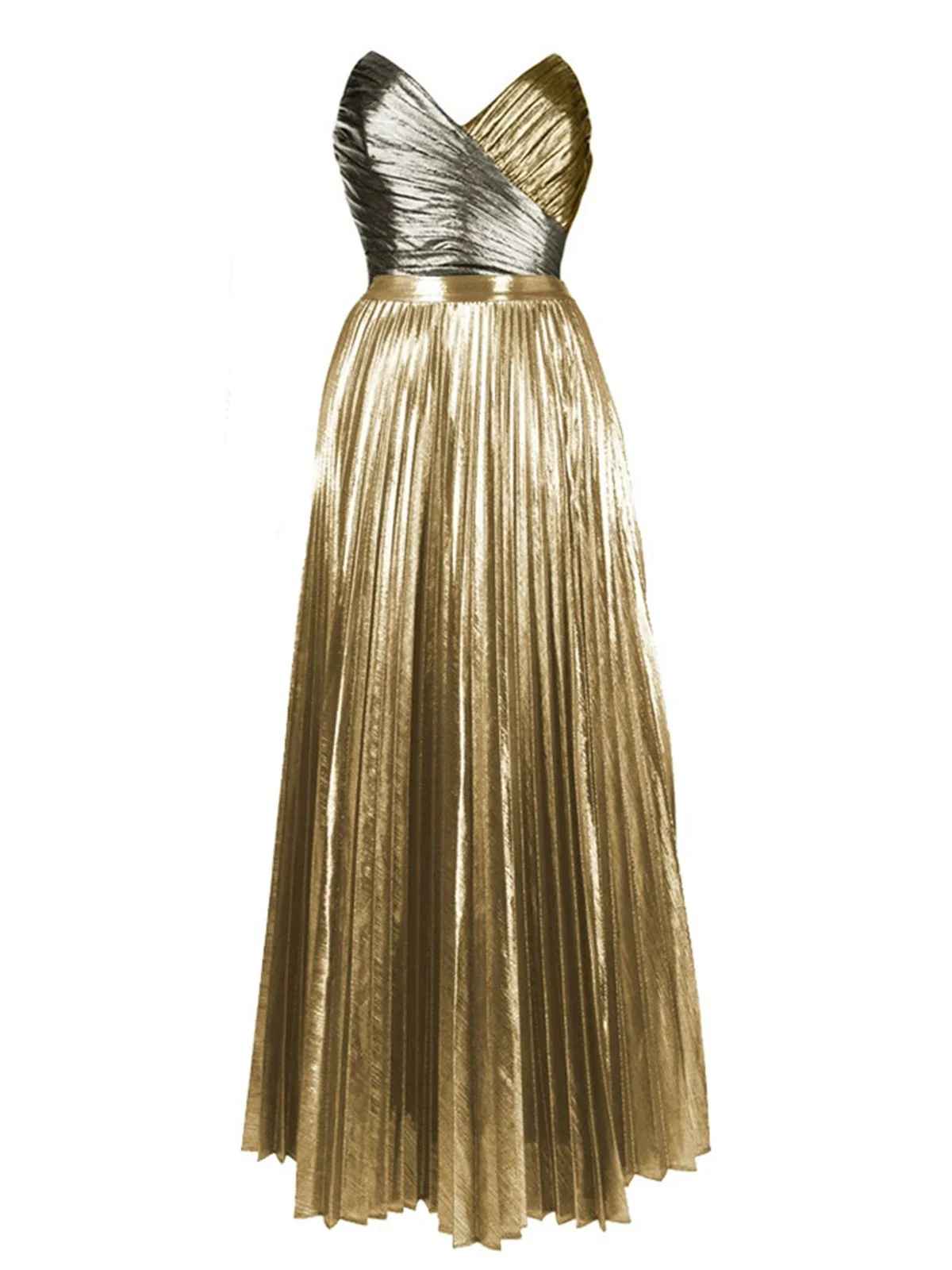 2PCS Gold 1950s Metallic One-Piece Swimsuit & Pleated Cover-Up - Image 3