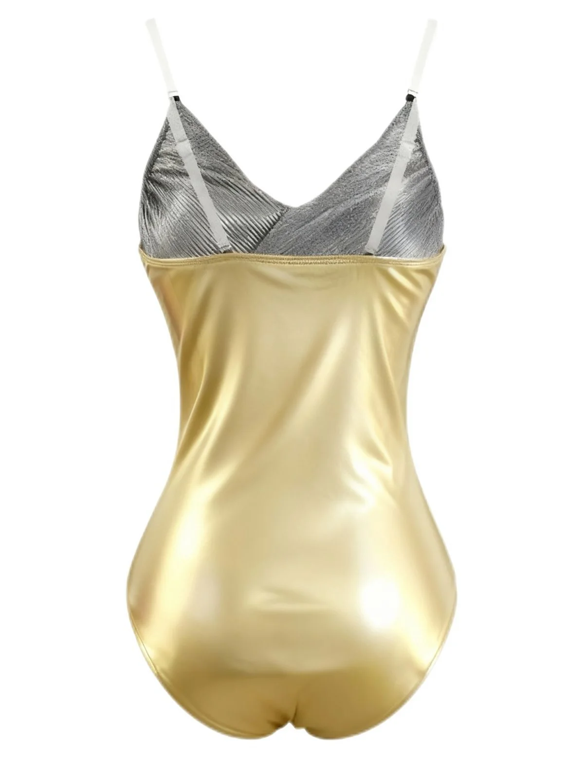 2PCS Gold 1950s Metallic One-Piece Swimsuit & Pleated Cover-Up - Image 5