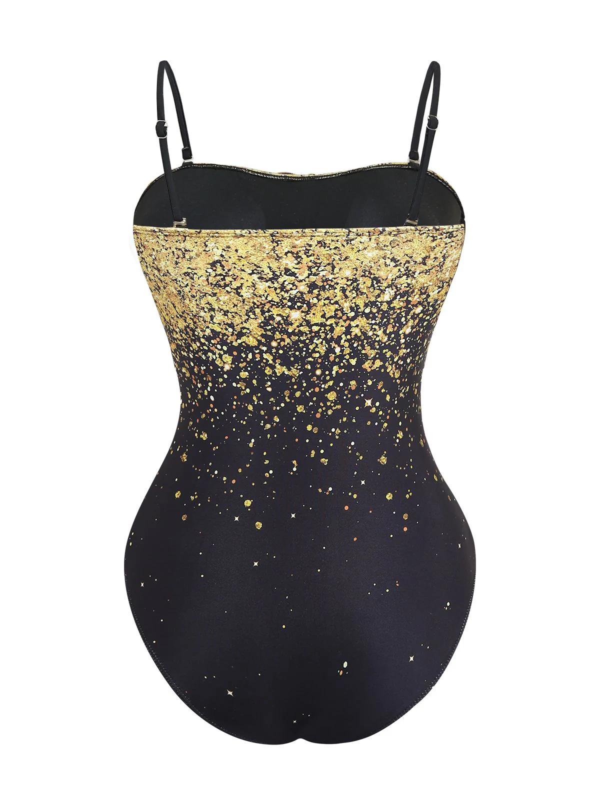 2PCS Gold 1980s Sequined 3D Floral Swimsuit & Cover-Up - Image 6