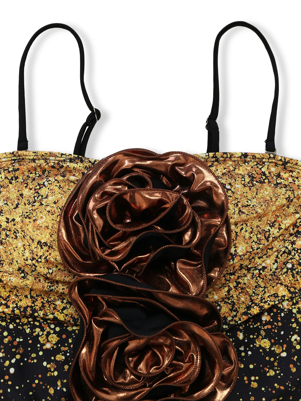 2PCS Gold 1980s Sequined 3D Floral Swimsuit & Cover-Up - Image 7