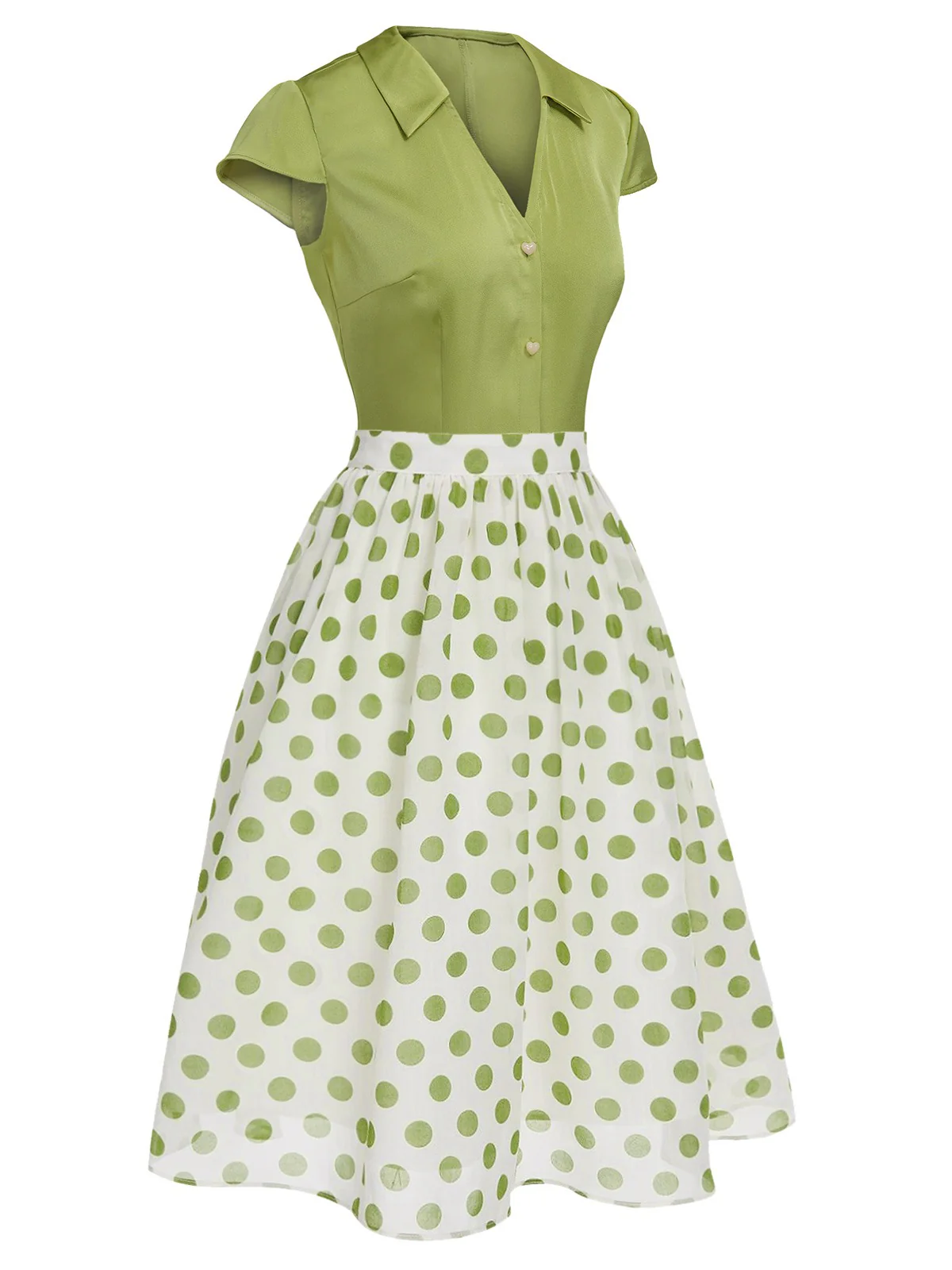 2PCS Green 1940s Buttons Shirt & Polka Dots Skirt - Image 3