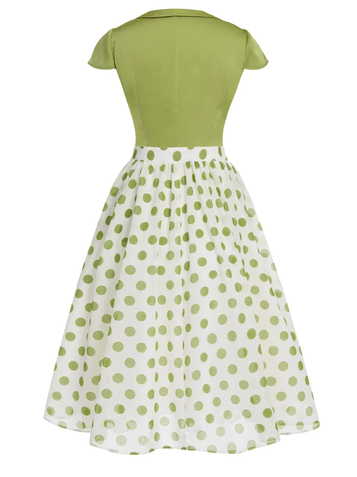 2PCS Green 1940s Buttons Shirt & Polka Dots Skirt - Image 4