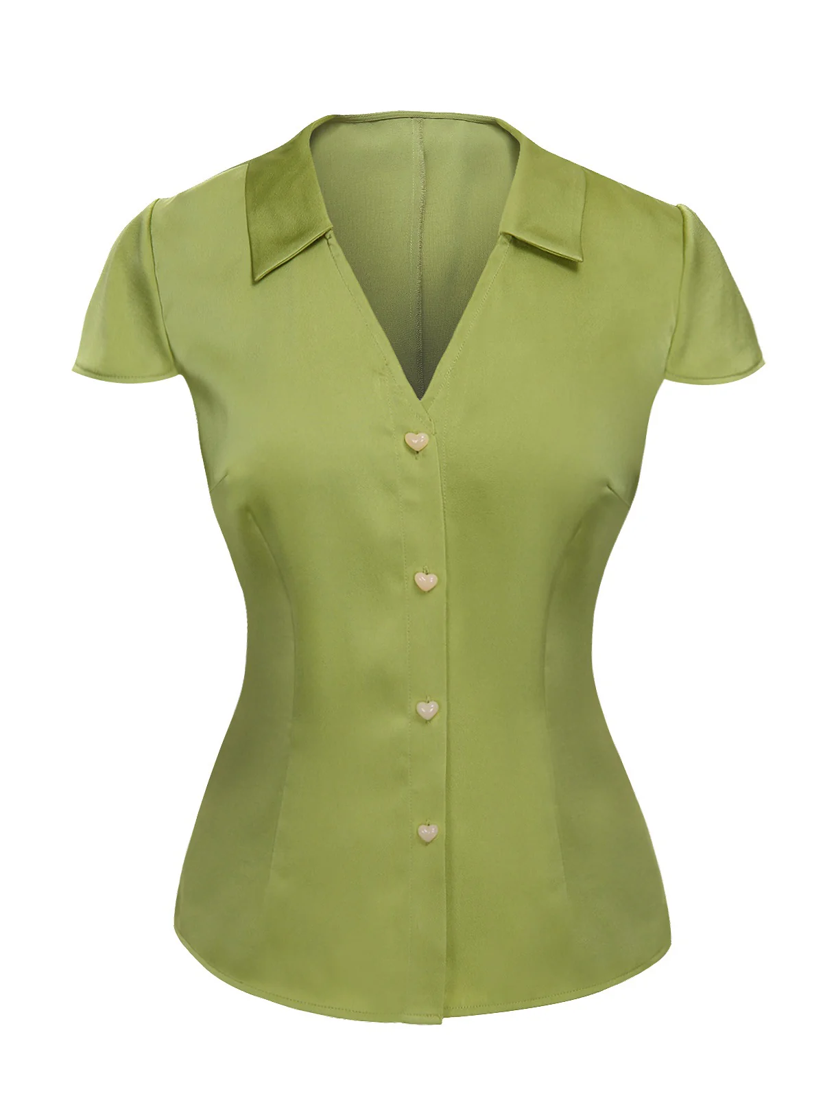 2PCS Green 1940s Buttons Shirt & Polka Dots Skirt - Image 5