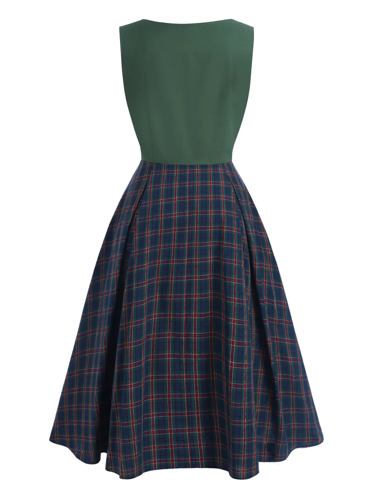 2PCS Green 1940s Lapel Button Blazer & Plaids Dress - Image 5