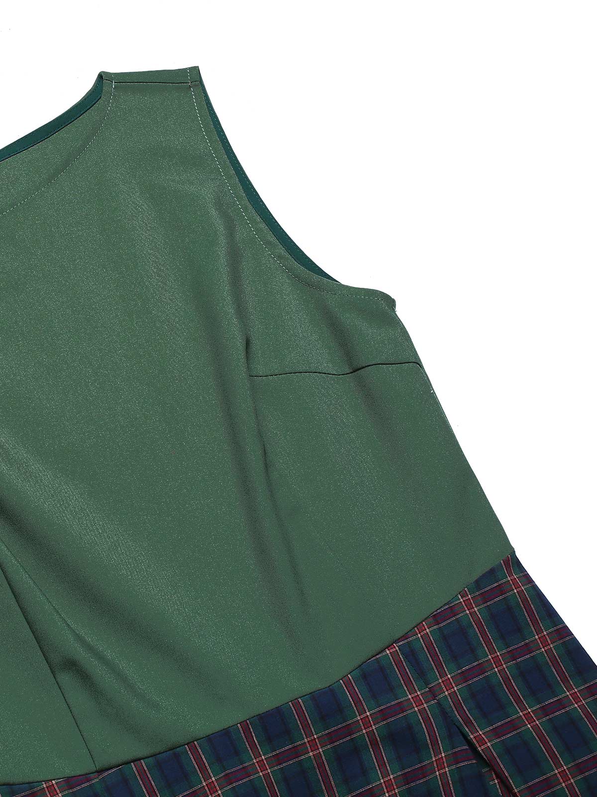 2PCS Green 1940s Lapel Button Blazer & Plaids Dress - Image 6